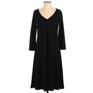 Eileen Fisher Solid Black Long Sleeve V-Neck Mid-length Casual Dress